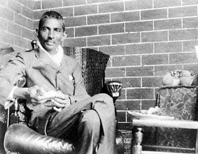 Mahatma Gandhi recuperating after his release from a South African jail in 1908. Photo taken at the house of Rev. J.J. Doke, his first biographer, Durban, February 10, 1908.