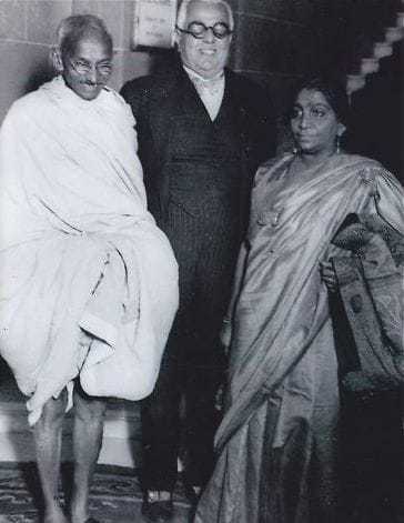 Gandhi with Aga Khan and Sarojini Naidu. Before 1942.