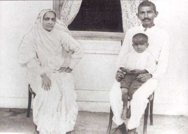At Verulam with his wife Kasturba and a boy, August 5, 1913