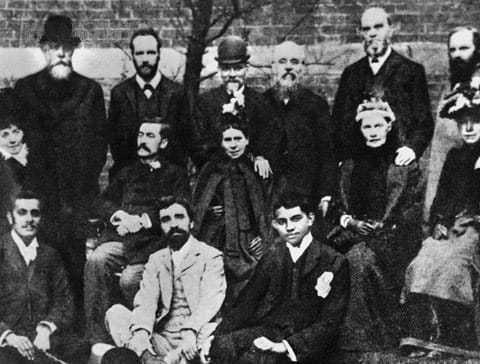 Mahatma Gandhi, front right, with members of the Vegetarian Society, London, 1890.
