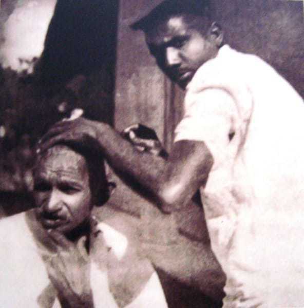 Getting shaved during the Dandi March (Salt Satyagraha). March 1930.