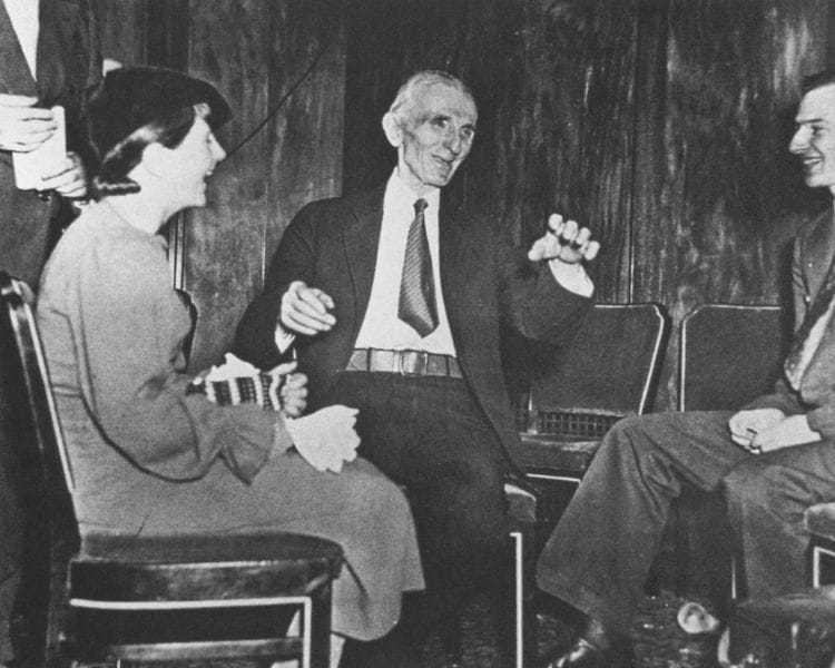 Tesla, “Illustrious dean of inventors,” being interviewed by reporters, January 10, 1935.
