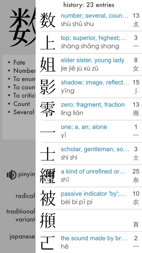 Diccionario de caracteres chinos, app