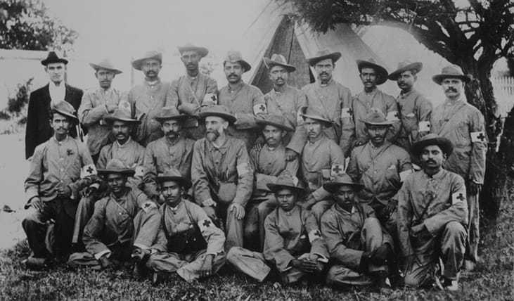 Gandhi with the stretcher-bearers of the Indian Ambulance Corps during the Boer War, South-Africa