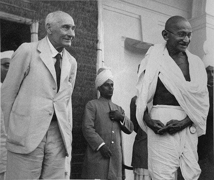 Lord Pethick-Lawrence, British Secretary of State for India, and Gandhi photographed as the latter was leaving after an interview, Delhi. April 18, 1946.