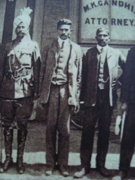 Mohandas Gandhi with his colleagues outside his office at Johannesburg