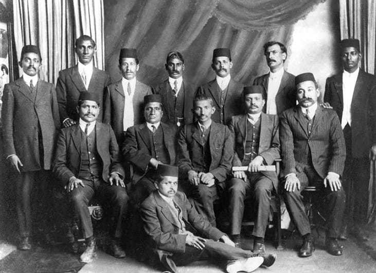 Mahatma Gandhi with associates in South Africa, 1914.
