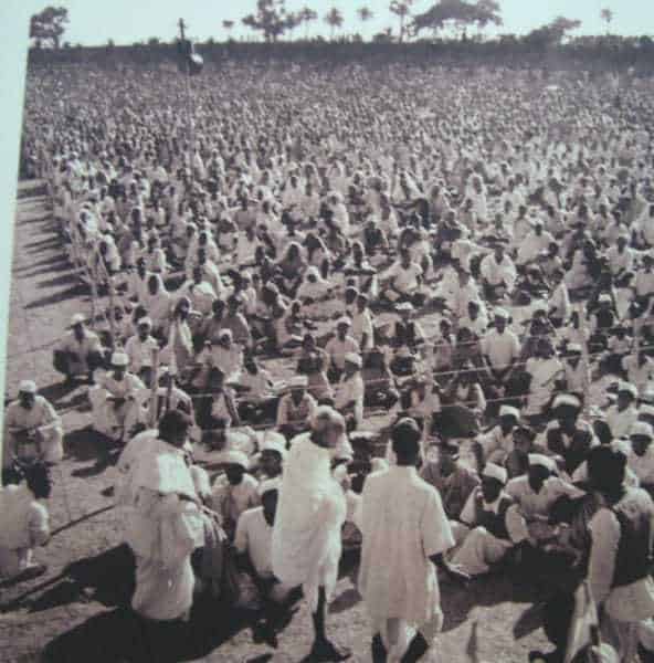Mahatma Gandhi at a mass meeting in Bengal. 1945.