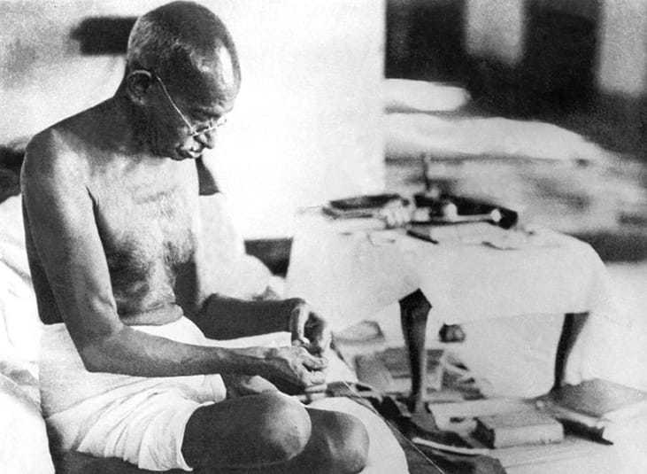 Gandhi at work, Bombay, August 1942.