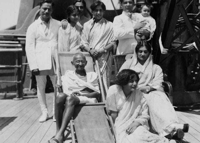 Mahatma Gandhi with fellow passengers during his voyage to England on board of S.S. Rajputana, August 1931.