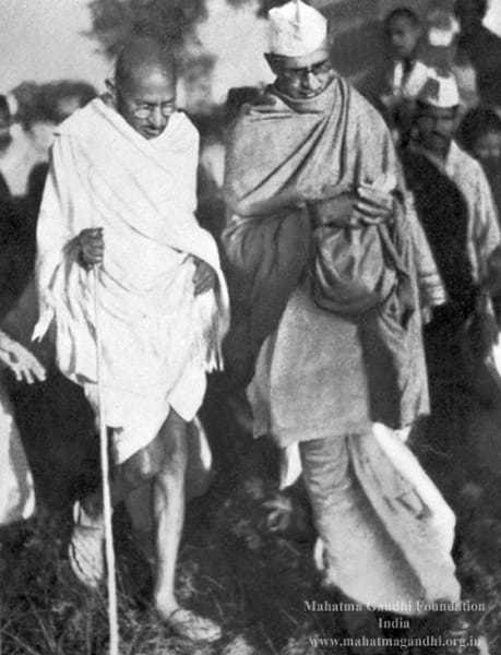 Gandhi with Mahadev Desai at Devagram. 1942.