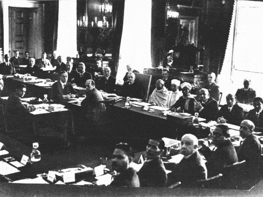 The conference, chaired by the British PM, Ramsay MacDonald, discussed constitutional issues pertaining to India. The Congress did not attend the Conference as its leaders were in jail for civil disobedience. November 12, 1930.