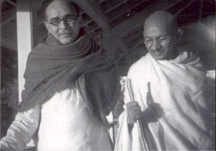 Gandhi with Mahadev Desai at Bardoli (Gujarat). 1939.