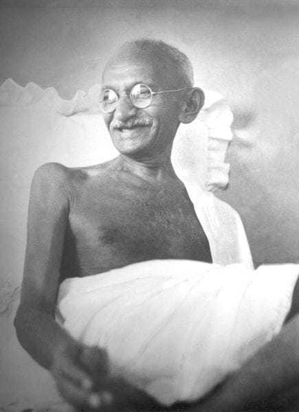 Mahatma Gandhi in light mood at Birla House, Mumbai, August 1942.