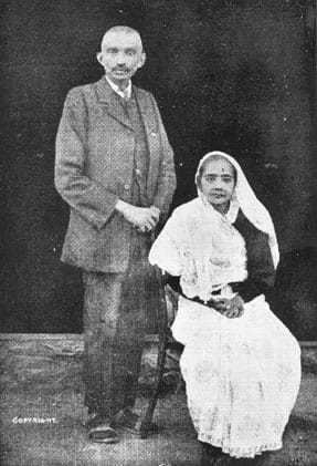 Kasturba and Mahatma Gandhi in Johannesburg, prior to their departure for England, July 1914.