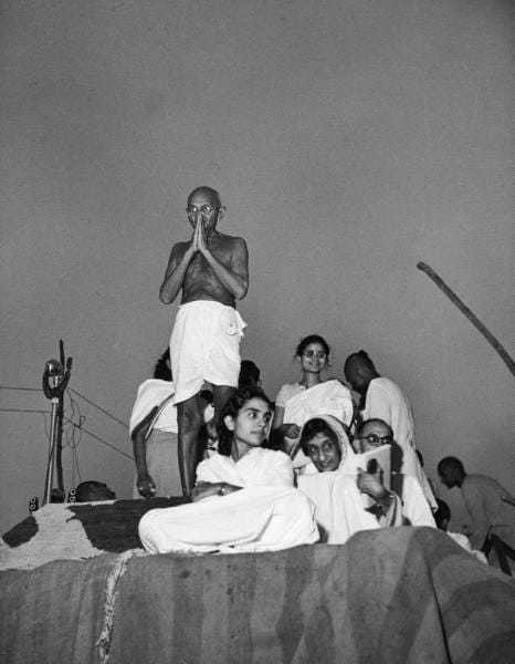 Mahatma Gandhi at a prayer session in 1946.