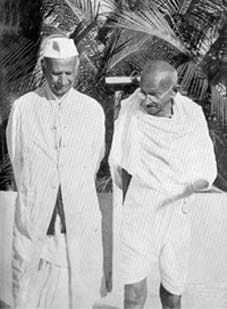 Mahatma Gandhi with the Harijan leader Thakkar Bapa at Chennai Madras Tamilnadu India January 1946.